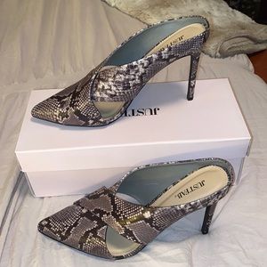Justfab snakeskin heeled mule
